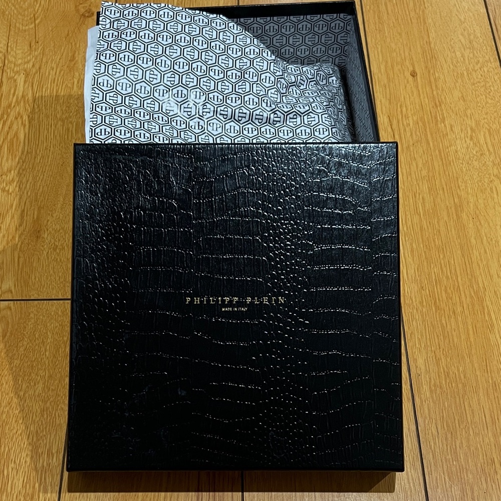 Philipp Plein Black Textured Box with tissue paper 9x8.5 inch